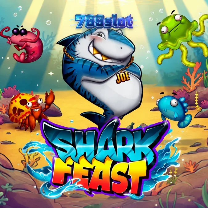 Shark Feast slot game grid na may makukulay na underwater symbols